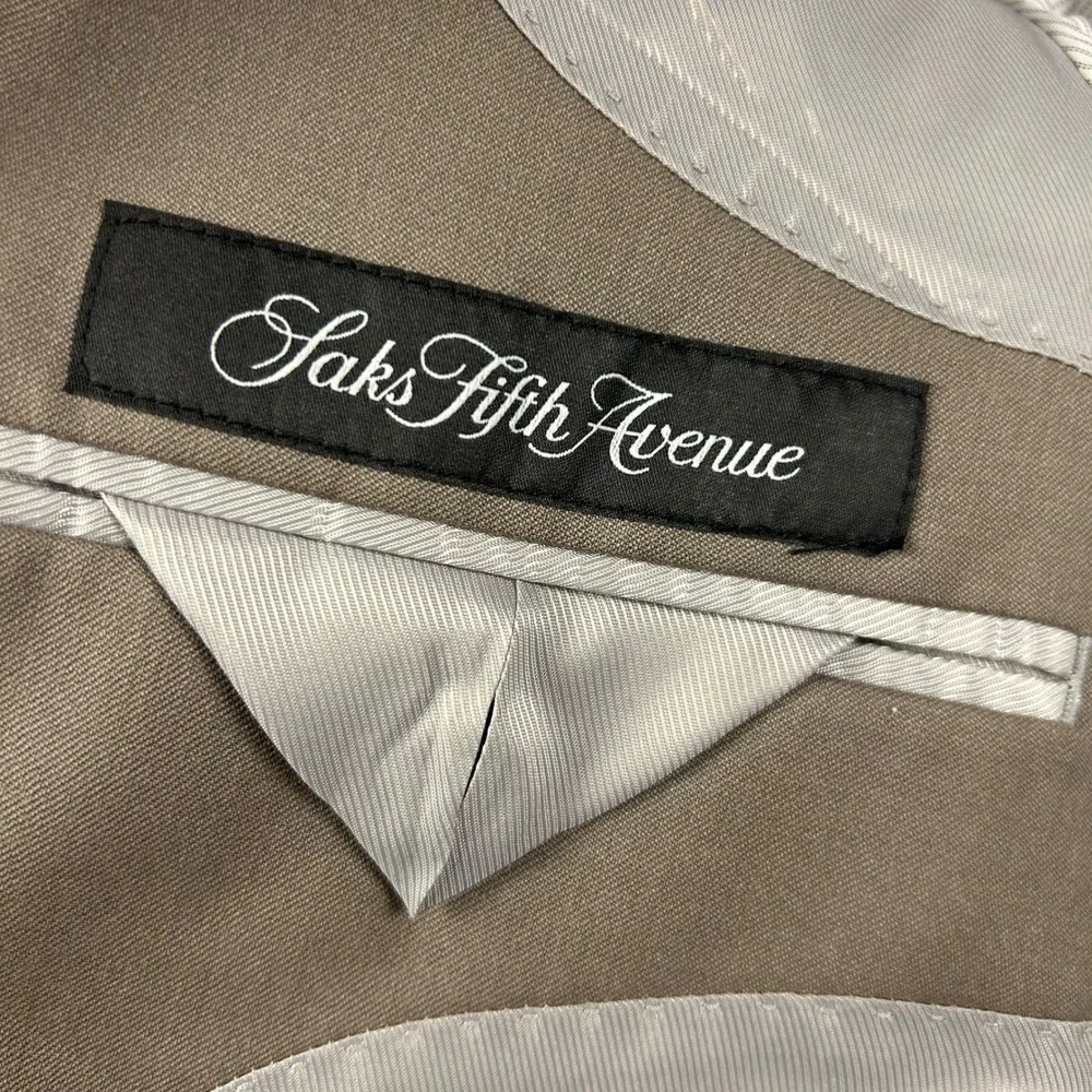 Saks Fifth Avenue Mens 38R Slim Fit 100% Wool Blazer Tan Khaki Sport Coat